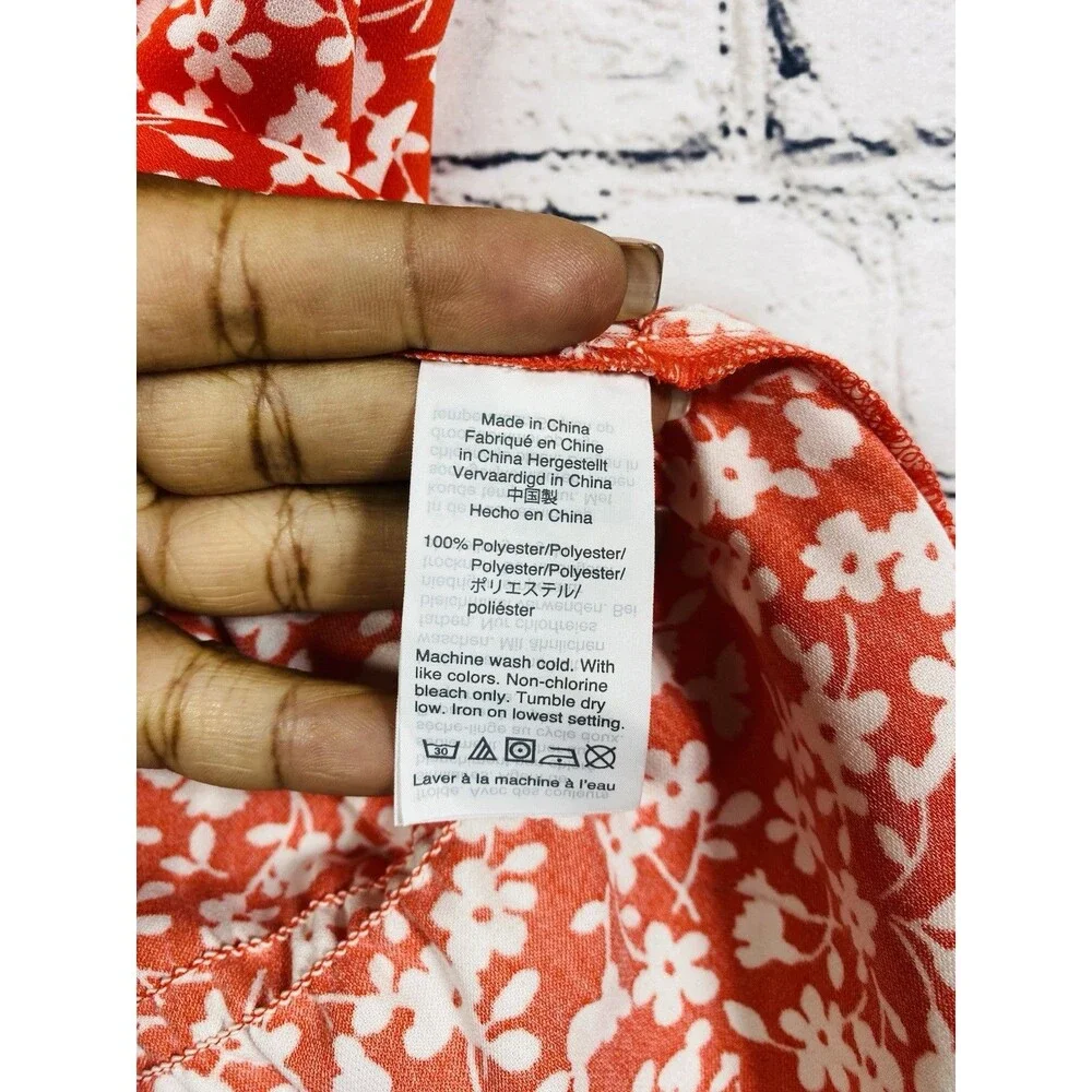 J.Crew Mercantile Women Floral Peplum Blouse V-Neck Short Sleeve Red White XS